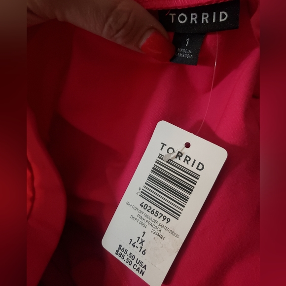 Torrid Pink Off Shoulder Foxy Skater Dress - Picture 4 of 8